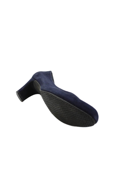 Stuart Weitzman Womens Suede Leather Block High Heels Shoes Navy Size 9.5
