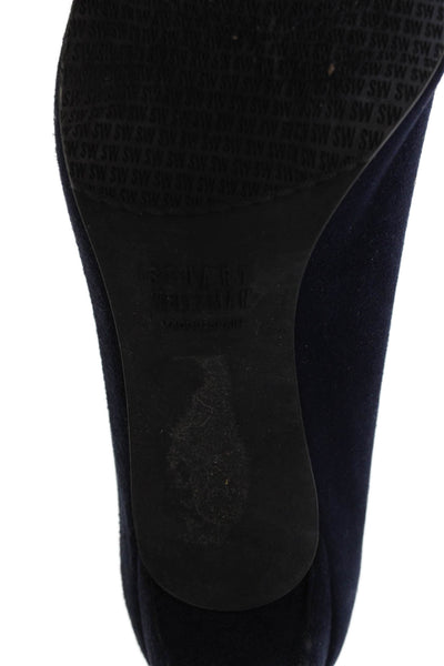 Stuart Weitzman Womens Suede Leather Block High Heels Shoes Navy Size 9.5