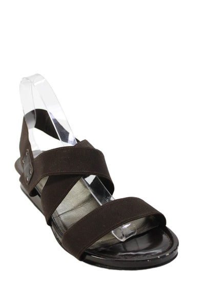 Stuart Weitzman Womens Elastic Strappy Low Wedge Heels Shoes Brown Size 9