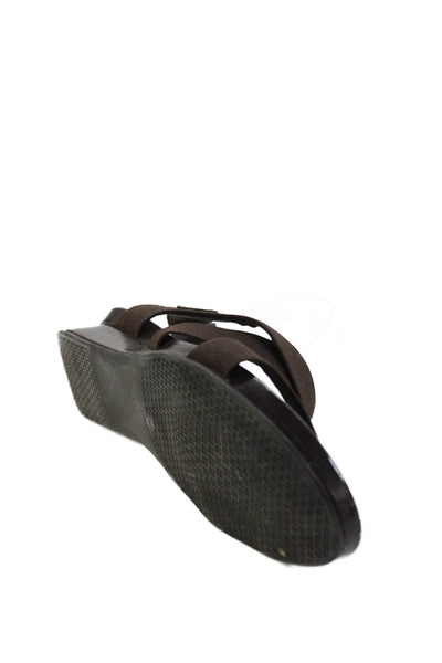 Stuart Weitzman Womens Elastic Strappy Low Wedge Heels Shoes Brown Size 9
