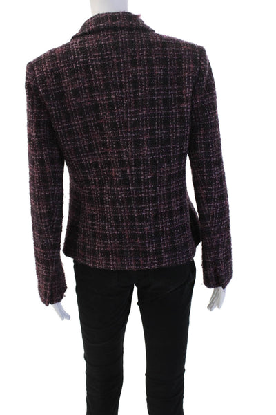 Bernard Zins Women Black Plaid Collared Blazer Button Long Sleeve Size 8