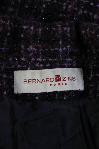 Bernard Zins Women Black Plaid Collared Blazer Button Long Sleeve Size 8