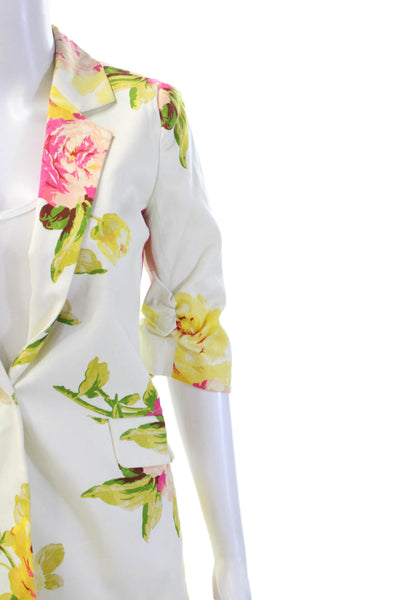 Elizabeth and James Womens Cotton Floral One Button 3/4 Sleeve Blazer White Sz 2