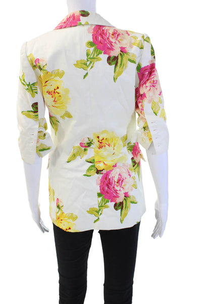 Elizabeth and James Womens Cotton Floral One Button 3/4 Sleeve Blazer White Sz 2