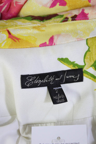 Elizabeth and James Womens Cotton Floral One Button 3/4 Sleeve Blazer White Sz 2