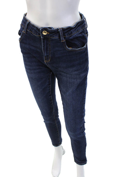 Zara Womens Skinny Ankle Jeans Dark Blue Mid Rise Button Size 8