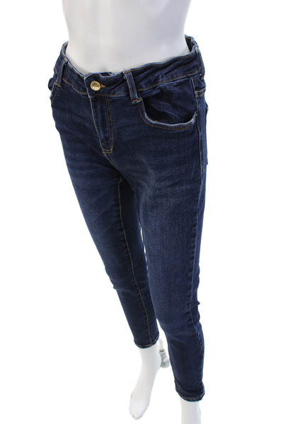 Zara Womens Skinny Ankle Jeans Dark Blue Mid Rise Button Size 8