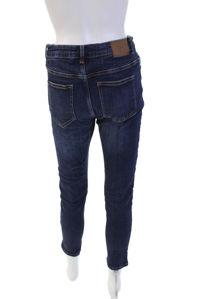 Zara Womens Skinny Ankle Jeans Dark Blue Mid Rise Button Size 8