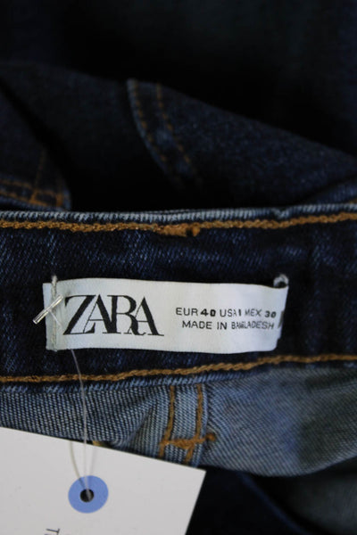 Zara Womens Skinny Ankle Jeans Dark Blue Mid Rise Button Size 8