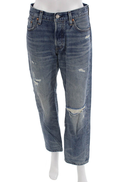 Levis Unisex Blue High Rise Straight Jeans 100% Cotton Size 25