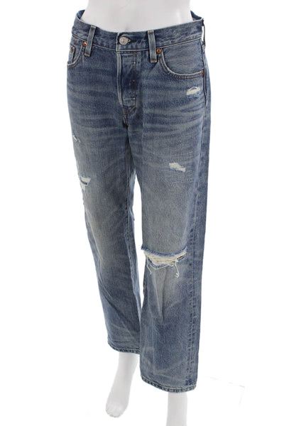 Levis Unisex Blue High Rise Straight Jeans 100% Cotton Size 25