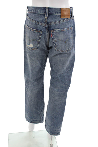 Levis Unisex Blue High Rise Straight Jeans 100% Cotton Size 25