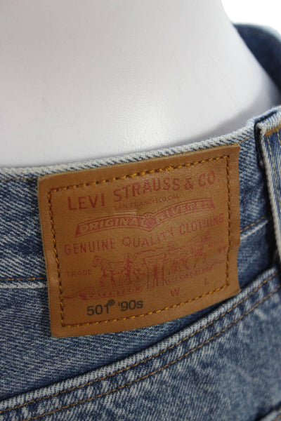 Levis Unisex Blue High Rise Straight Jeans 100% Cotton Size 25