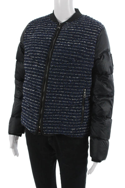 Karl Lagerfeld Unisex Puffer Bomber Jacket Black Zip Crew Neck Size 42