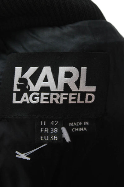 Karl Lagerfeld Unisex Puffer Bomber Jacket Black Zip Crew Neck Size 42