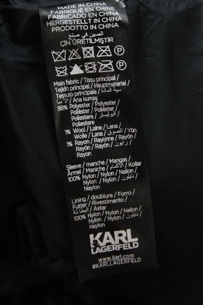 Karl Lagerfeld Unisex Puffer Bomber Jacket Black Zip Crew Neck Size 42
