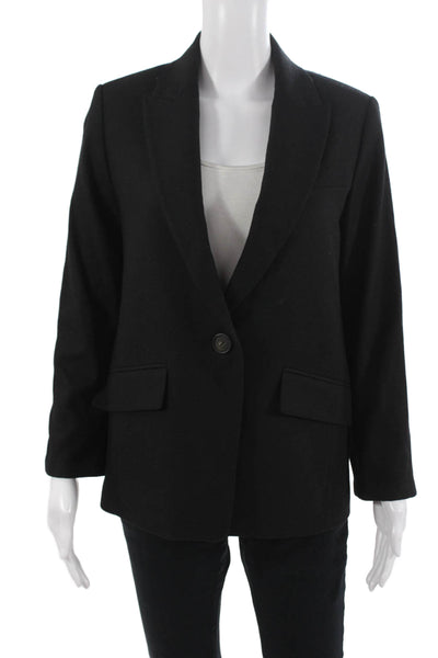 Vince Unisex Classic Black Wool Blend Blazer Long Sleeve Collared Button Size 0