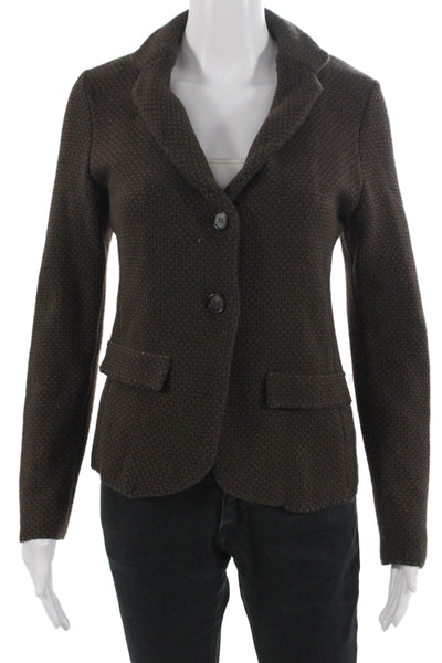 Lamberto Losani Women Brown Collared Geometric Button Blazer Wool Size 42