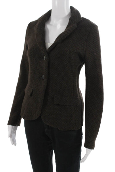 Lamberto Losani Women Brown Collared Geometric Button Blazer Wool Size 42