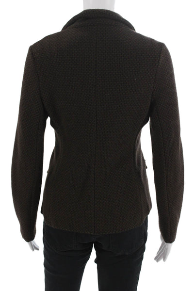 Lamberto Losani Women Brown Collared Geometric Button Blazer Wool Size 42