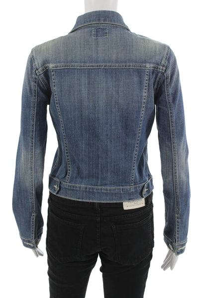 Hudson Women Blue Cotton Collared Button Jacket Size S