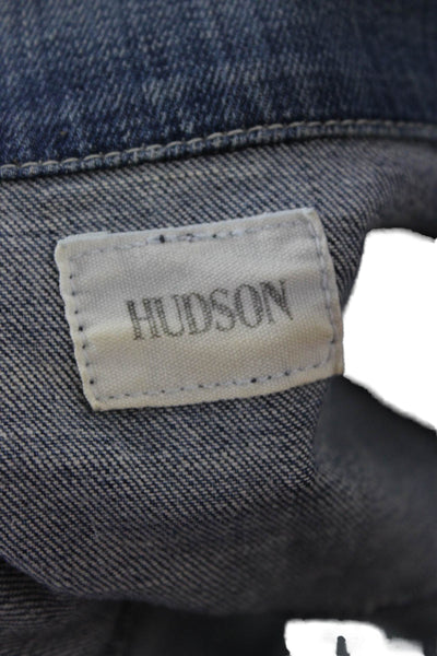 Hudson Women Blue Cotton Collared Button Jacket Size S