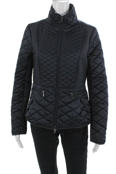 Paul & Shark Women Quilted Argyle Jacket Black Zip High Neck Long Sleeve Size S