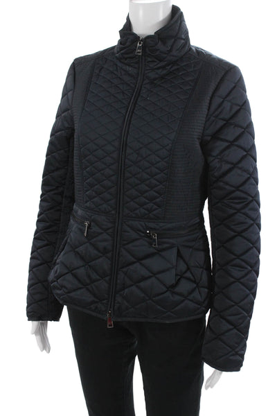 Paul & Shark Women Quilted Argyle Jacket Black Zip High Neck Long Sleeve Size S