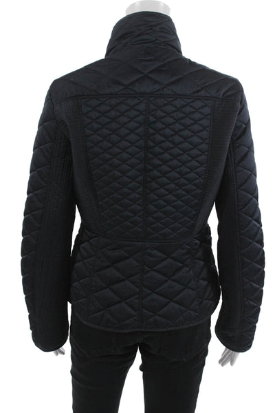 Paul & Shark Women Quilted Argyle Jacket Black Zip High Neck Long Sleeve Size S