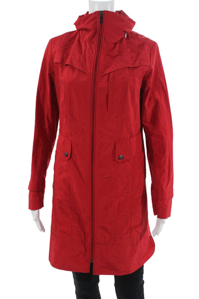 Cole Haan Womens Red Rain Coat Windbreaker Button Long Sleeve Size S
