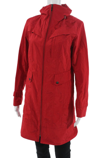Cole Haan Womens Red Rain Coat Windbreaker Button Long Sleeve Size S