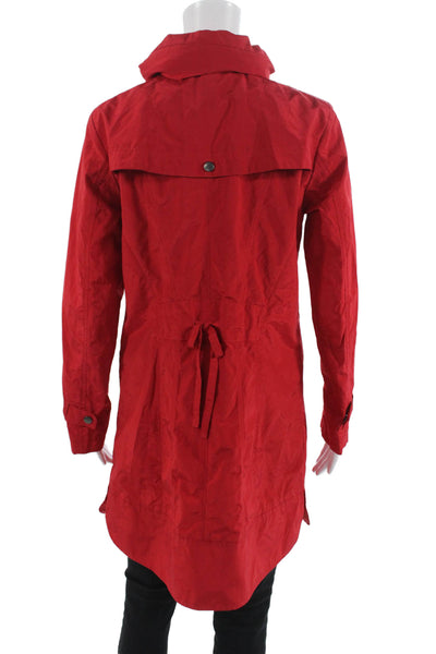 Cole Haan Womens Red Rain Coat Windbreaker Button Long Sleeve Size S
