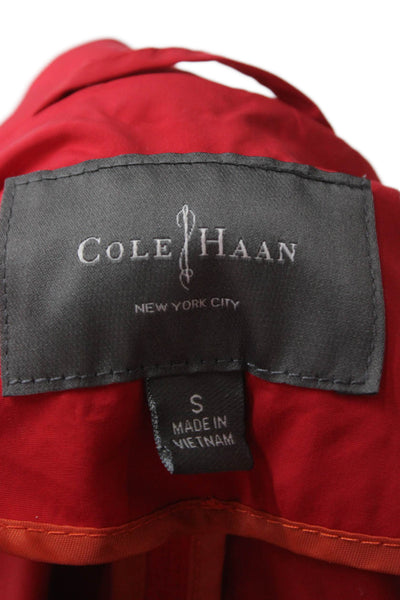 Cole Haan Womens Red Rain Coat Windbreaker Button Long Sleeve Size S