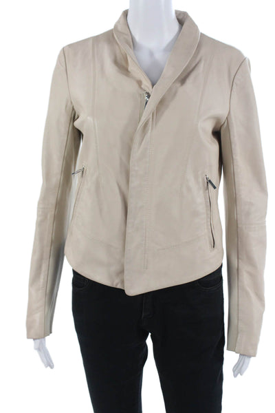 Laundry by Shelli Segal Women Motorcycle Leather Jacket Beige Zip Size M