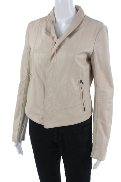 Laundry by Shelli Segal Women Motorcycle Leather Jacket Beige Zip Size M