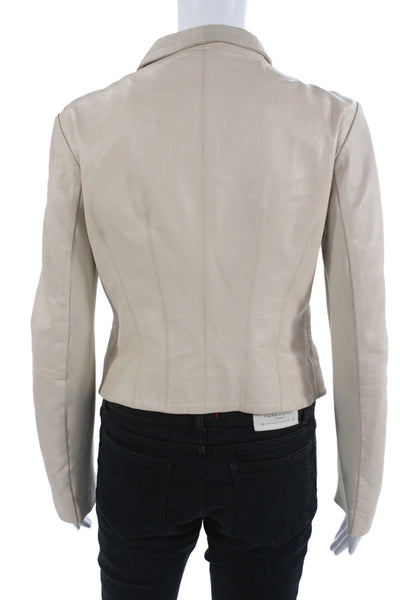 Laundry by Shelli Segal Women Motorcycle Leather Jacket Beige Zip Size M