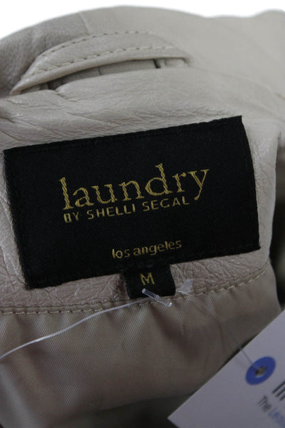Laundry by Shelli Segal Women Motorcycle Leather Jacket Beige Zip Size M