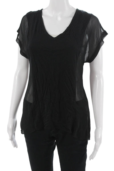 Rag & Bone Women Black V-Neck Rayon Short Sleeve Blouse Size XS