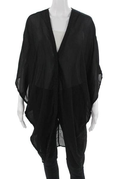 Mersea Women Black Polyester V Neck Short Sleeve Basic Blouse Size One Size