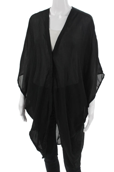 Mersea Women Black Polyester V Neck Short Sleeve Basic Blouse Size One Size