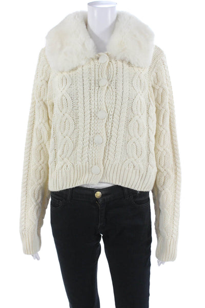 Aqua Unisex Collared Button Cardigan White 19% Wool 81% Acrylic Size M