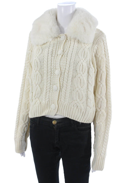 Aqua Unisex Collared Button Cardigan White 19% Wool 81% Acrylic Size M
