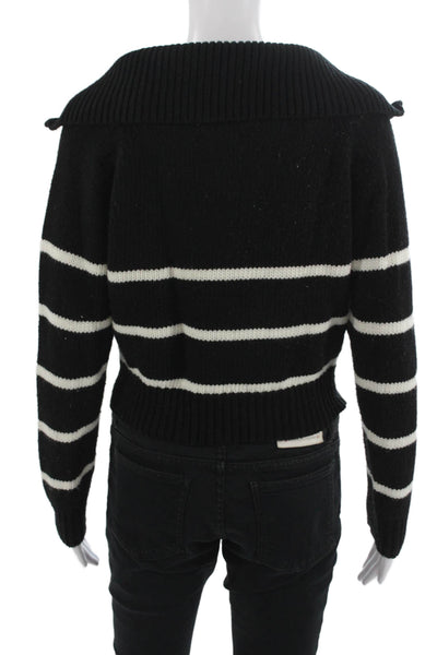 Olivaceous Unisex Black Striped Button Collared Pullover Sweater 90s Size M