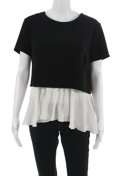 Bailey 44 Womens Black Cropped Blouse Short Sleeve Round Neck Polyester Size L