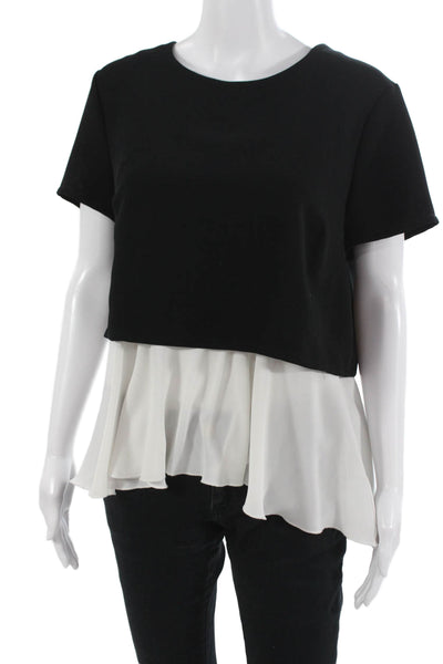 Bailey 44 Womens Black Cropped Blouse Short Sleeve Round Neck Polyester Size L