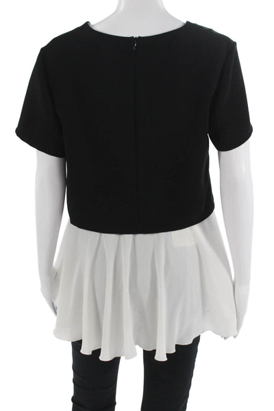 Bailey 44 Womens Black Cropped Blouse Short Sleeve Round Neck Polyester Size L