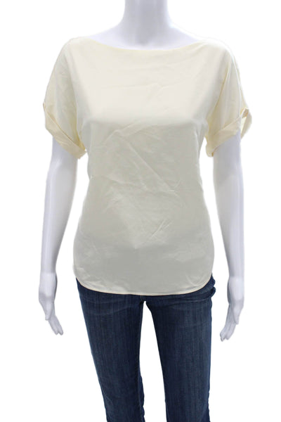 Polo Ralph Lauren Women Basic Silk Short Sleeve Blouse Beige Petite Size S