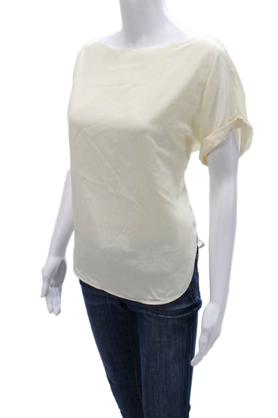 Polo Ralph Lauren Women Basic Silk Short Sleeve Blouse Beige Petite Size S