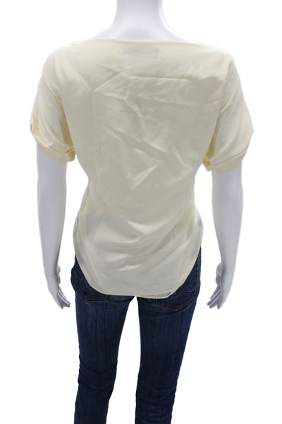 Polo Ralph Lauren Women Basic Silk Short Sleeve Blouse Beige Petite Size S