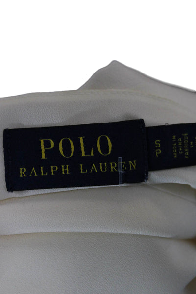 Polo Ralph Lauren Women Basic Silk Short Sleeve Blouse Beige Petite Size S